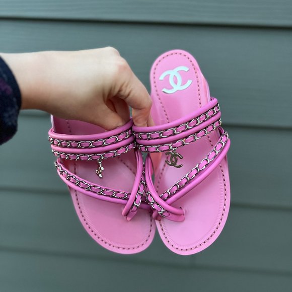 19C 35C Pink Purple Chain Detail CC logo Thong Sandals Flats C875 - Picture 17 of 17